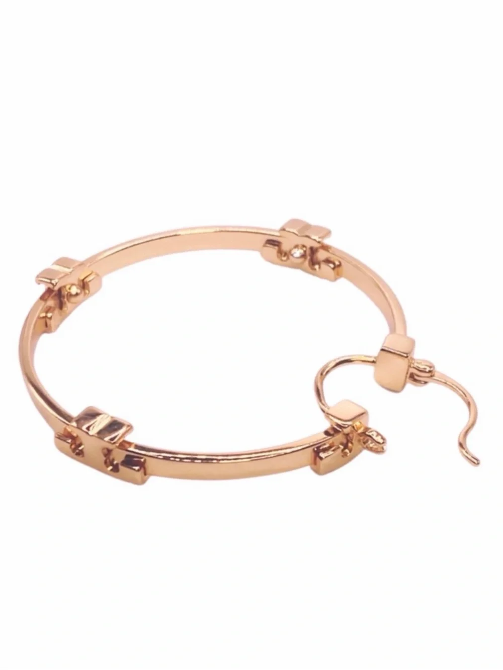 TORY BURCH • Rose Gold Serif T Logo Hoop Earrings